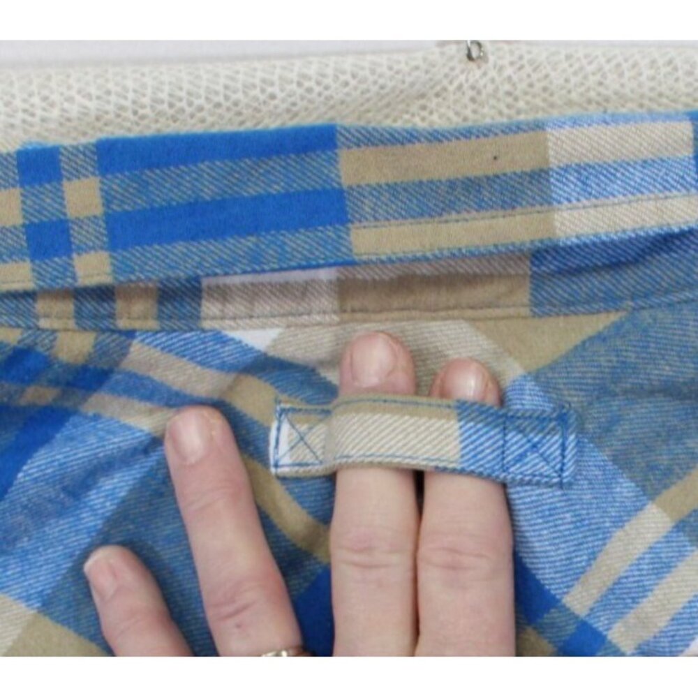 Legendary Stockyards Mens XL Plaid Flannel Shirt Blue & Tan 100% Cotton - Picture 11 of 12